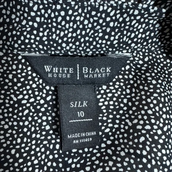 White House Black Market Black, White Cap Sleeve V-Neck Ruffle Silk Blouse Sz 10 - Picture 7 of 13